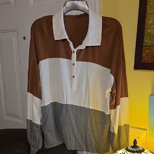 Maurices Brown, White, and Gray Colorblock Blouse